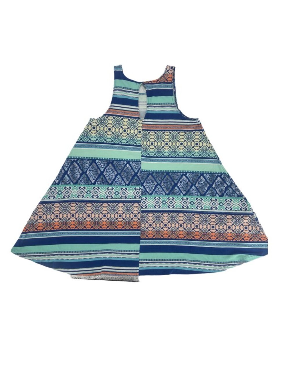 Planet Gold Flare Dress Medium Navy Geometric Boho Patchwork Swing A-Line Y2K - Picture 4 of 5